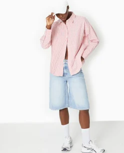 Chemise Manches Longues Motif Rayures - Rouge