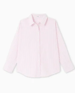 Chemise Manches Longues Motif Rayures - Rose