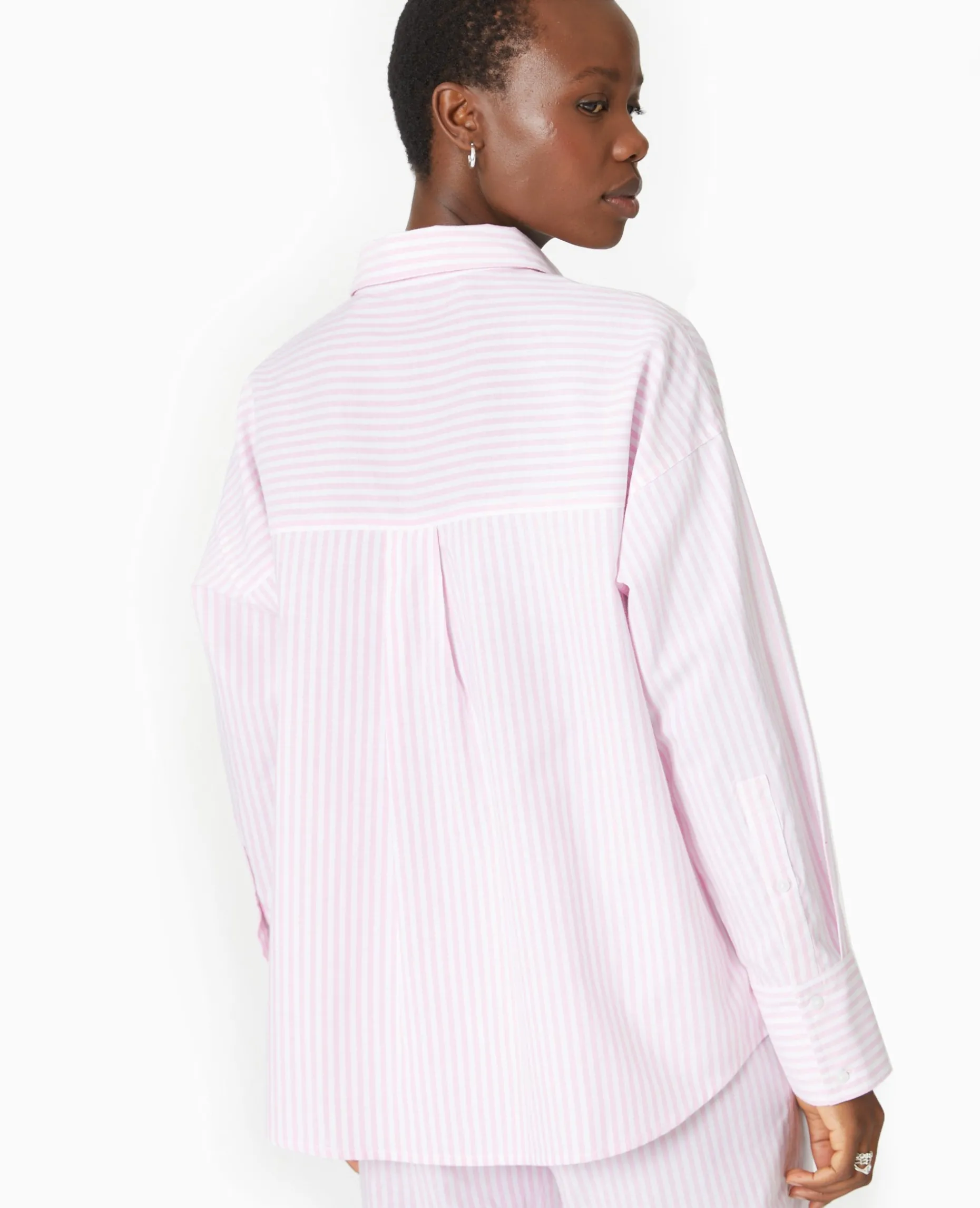 Chemise Manches Longues Motif Rayures - Rose