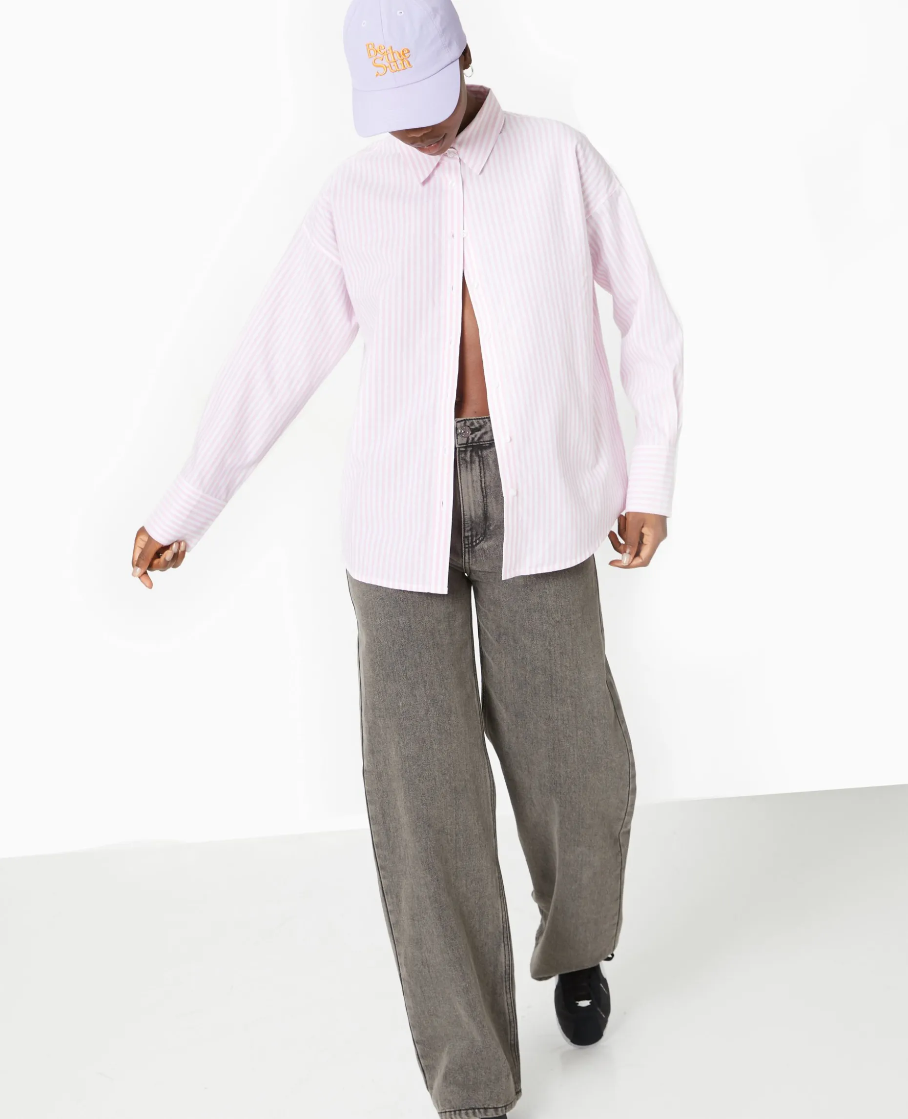 Chemise Manches Longues Motif Rayures - Rose