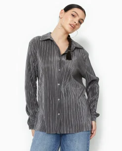 Chemise Oversize En Tissu Plissé Et Satiné - Gris