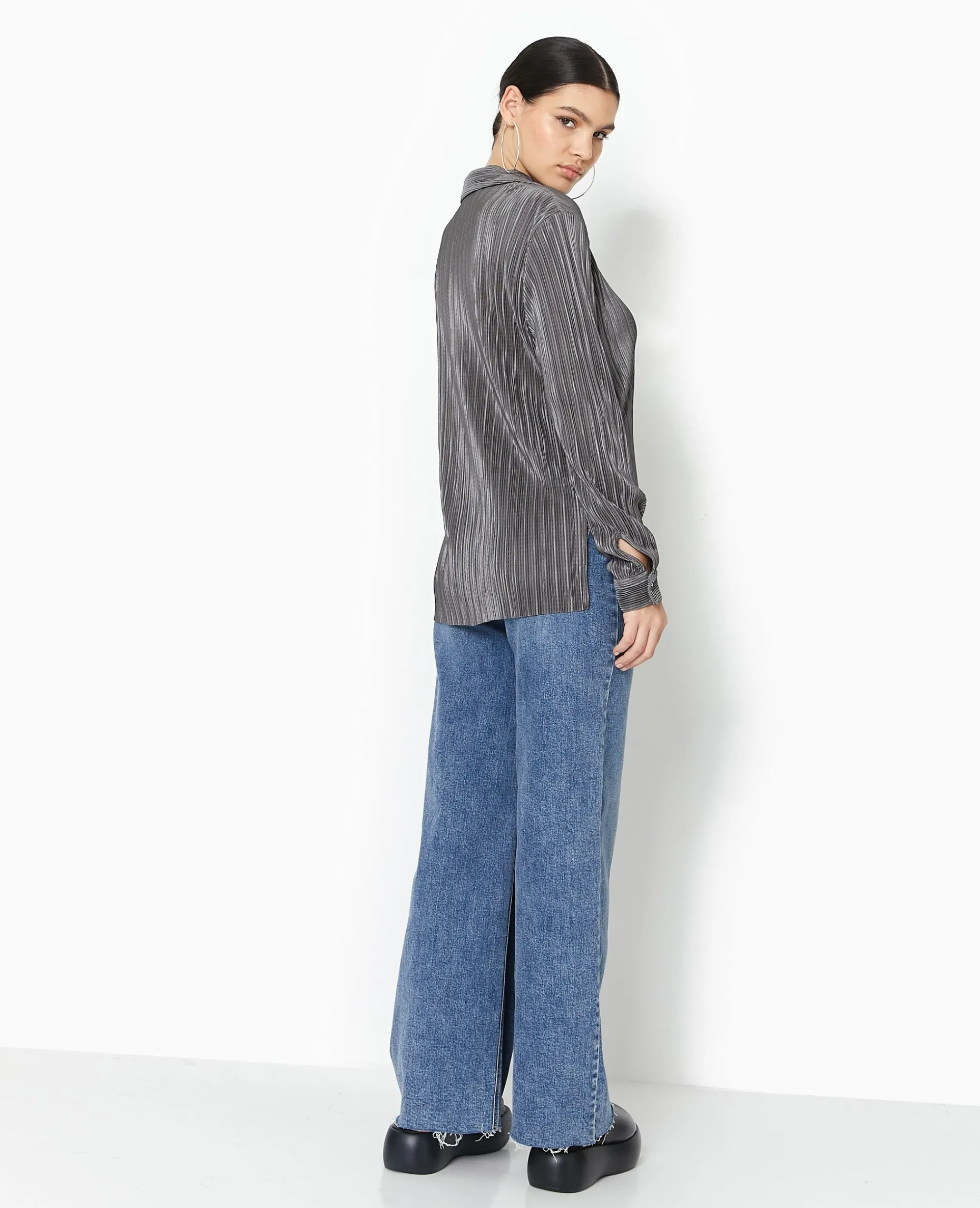 Chemise Oversize En Tissu Plissé Et Satiné - Gris