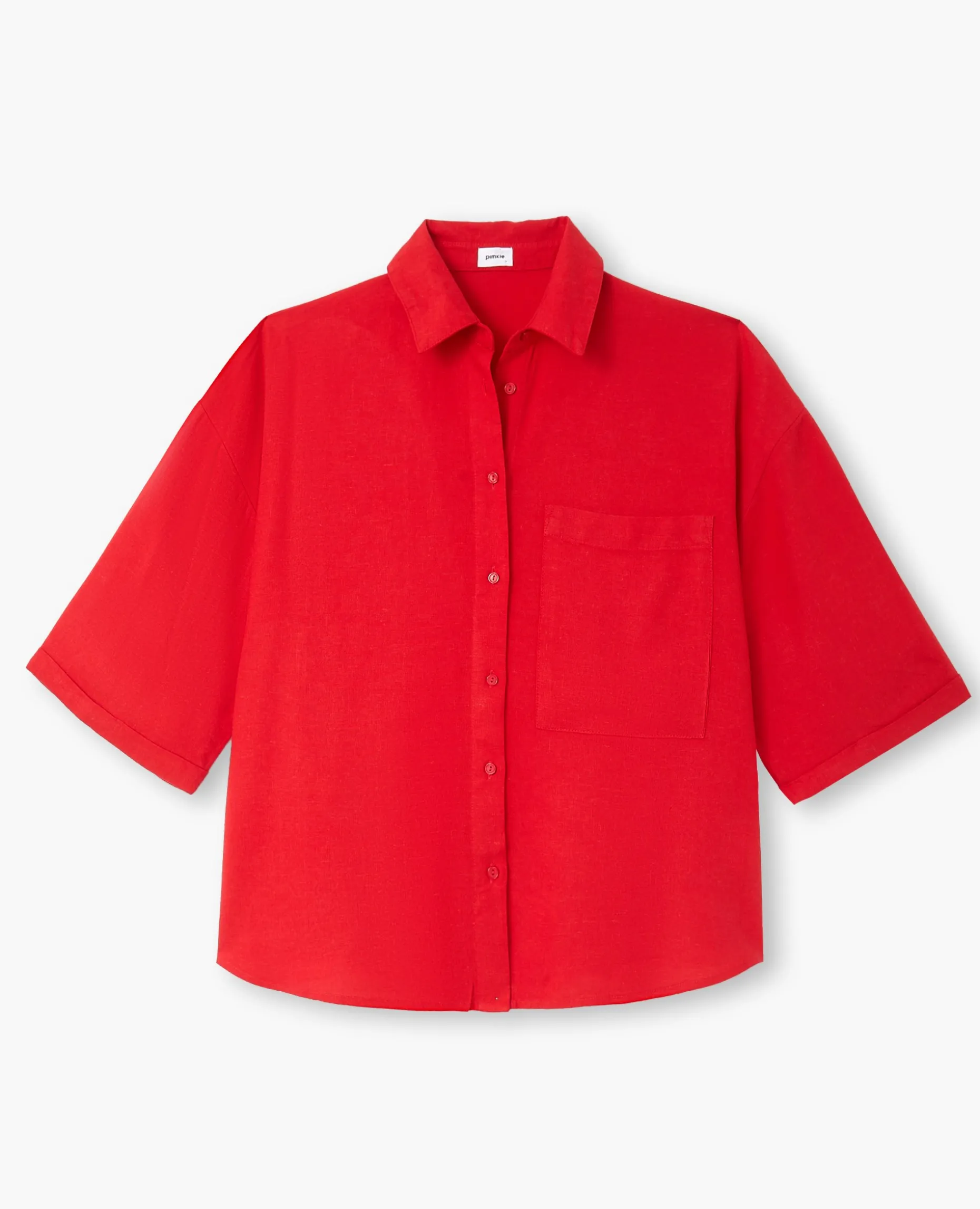 Chemise Oversize Manches Courte Avec Lin - Rouge