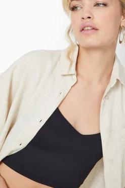 Chemise Oversize Manches Courte Avec Lin - Beige
