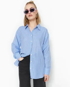 Chemise Oversize Rayée - Bleu
