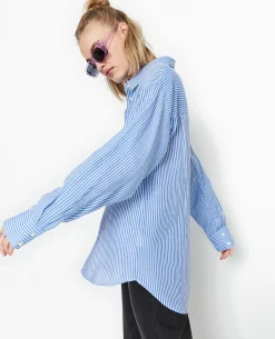 Chemise Oversize Rayée - Bleu