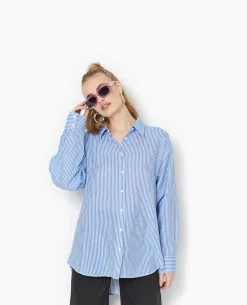 Chemise Oversize Rayée - Bleu