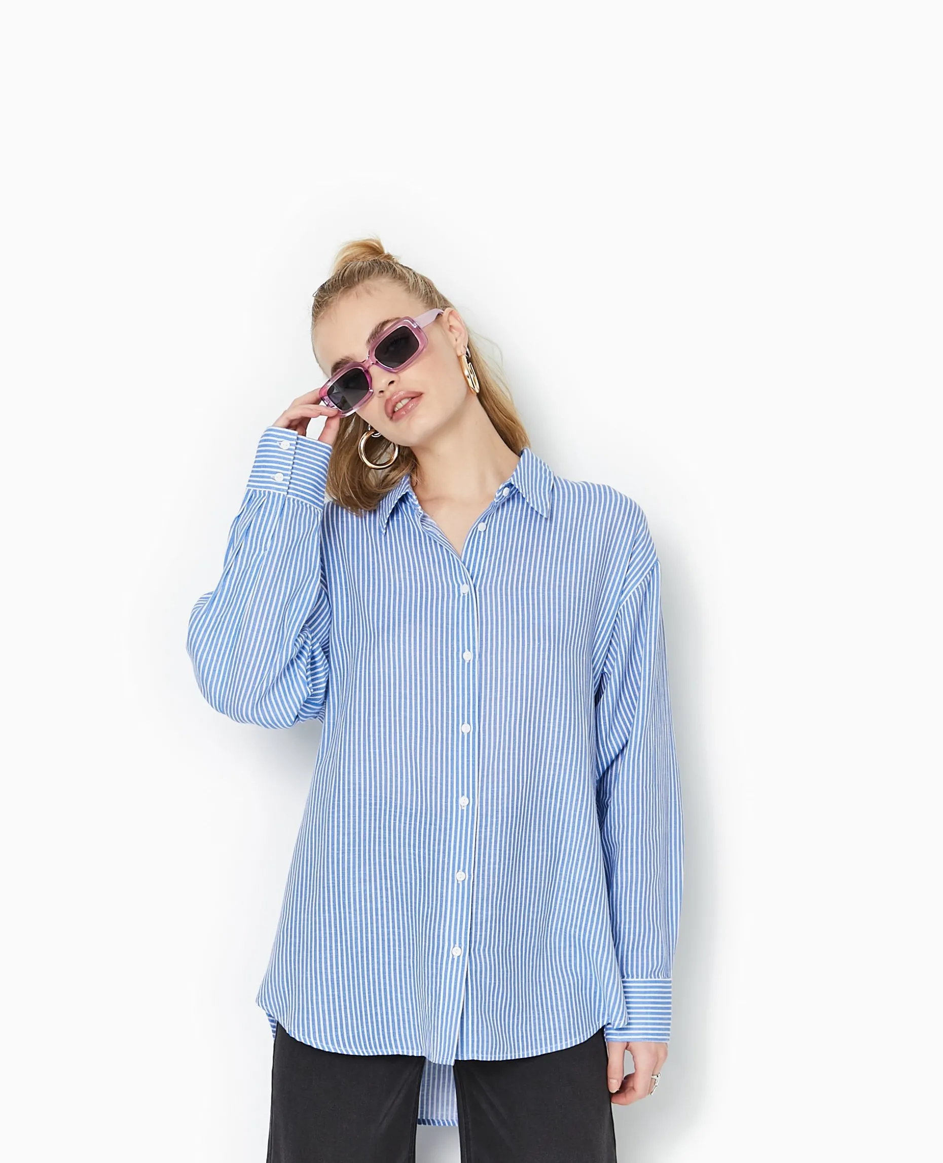 Chemise Oversize Rayée - Bleu