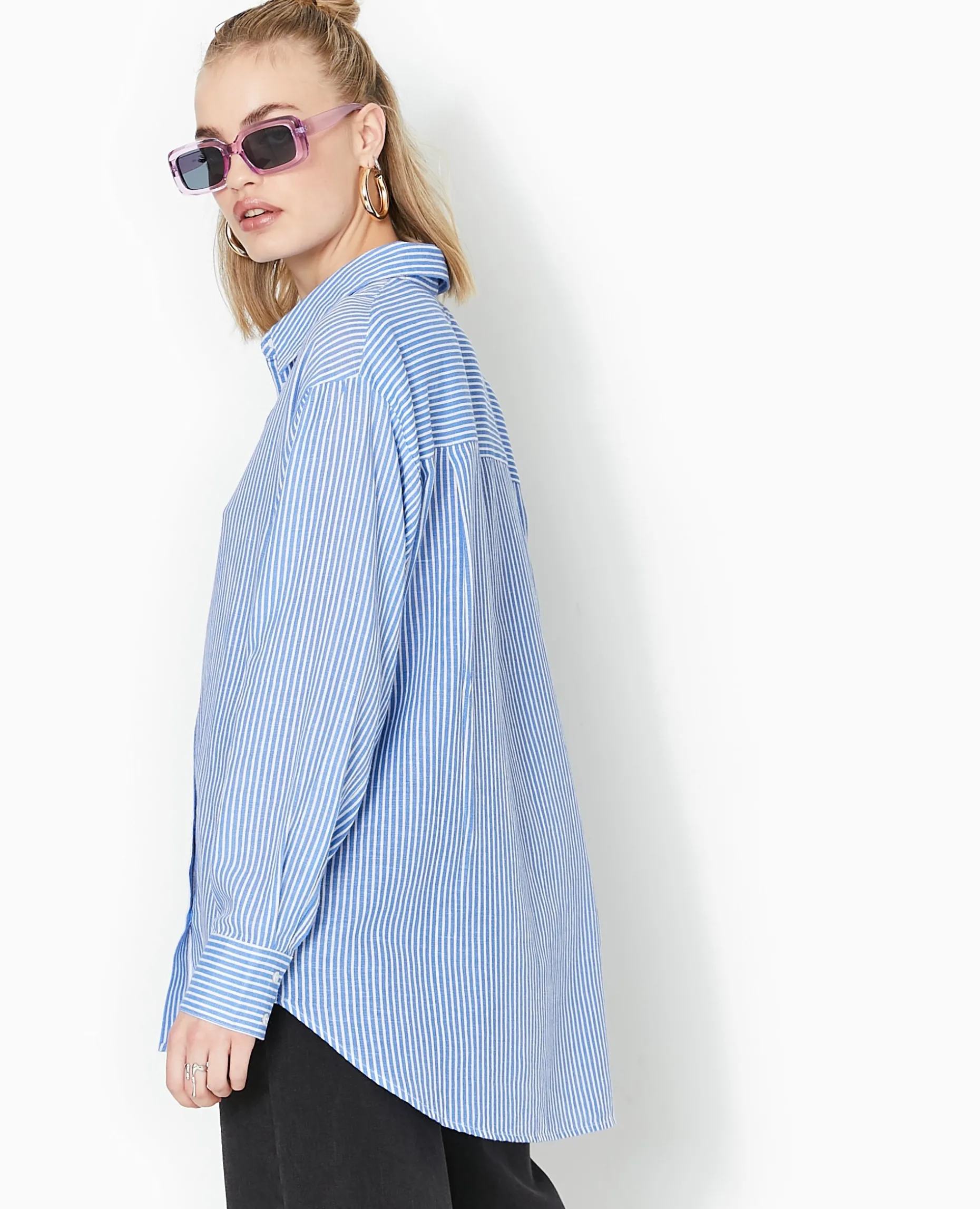 Chemise Oversize Rayée - Bleu