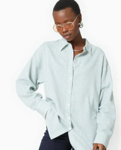 Chemise Oversize Rayée - Vert Kaki