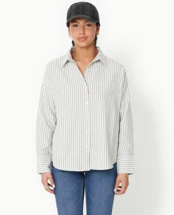 Chemise Oversize Rayée Avec Col Ouvert - Gris Foncé