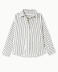 Chemise Oversize Rayée Avec Col Ouvert - Gris Foncé