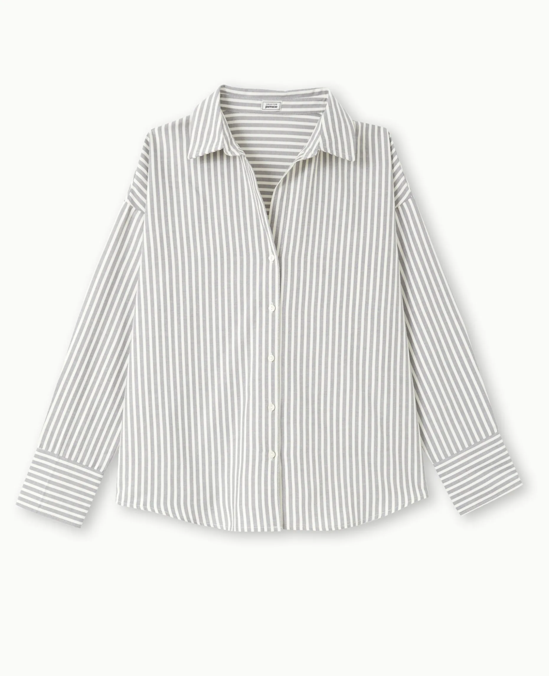 Chemise Oversize Rayée Avec Col Ouvert - Gris Foncé