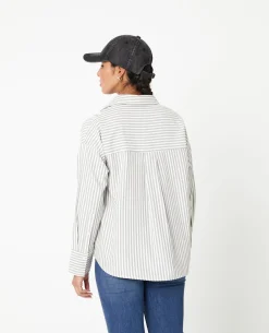 Chemise Oversize Rayée Avec Col Ouvert - Gris Foncé