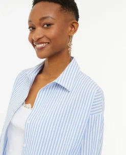 Chemise Oversize Rayée Col Ouvert - Bleu