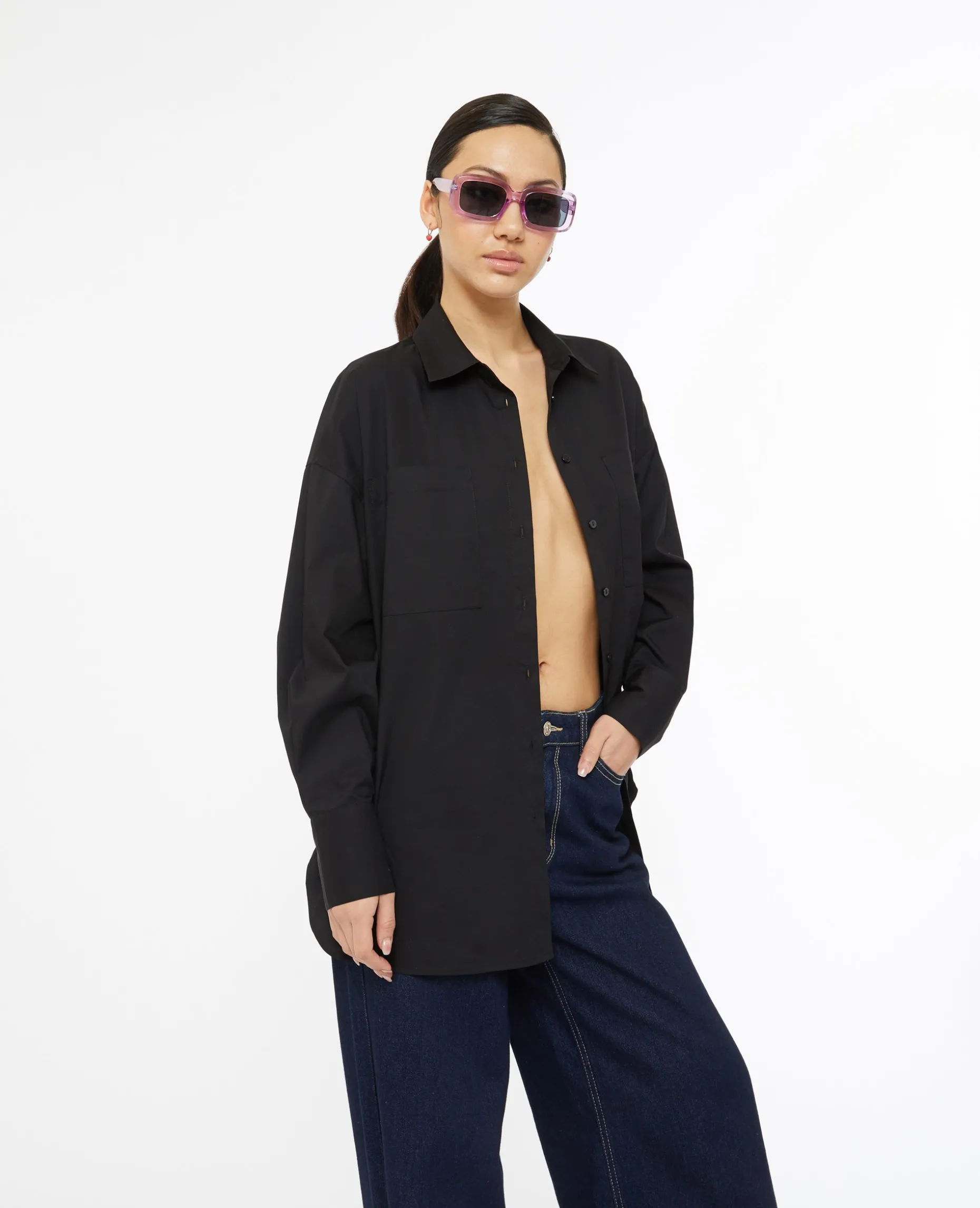 Chemise Oversize Unie - Noir