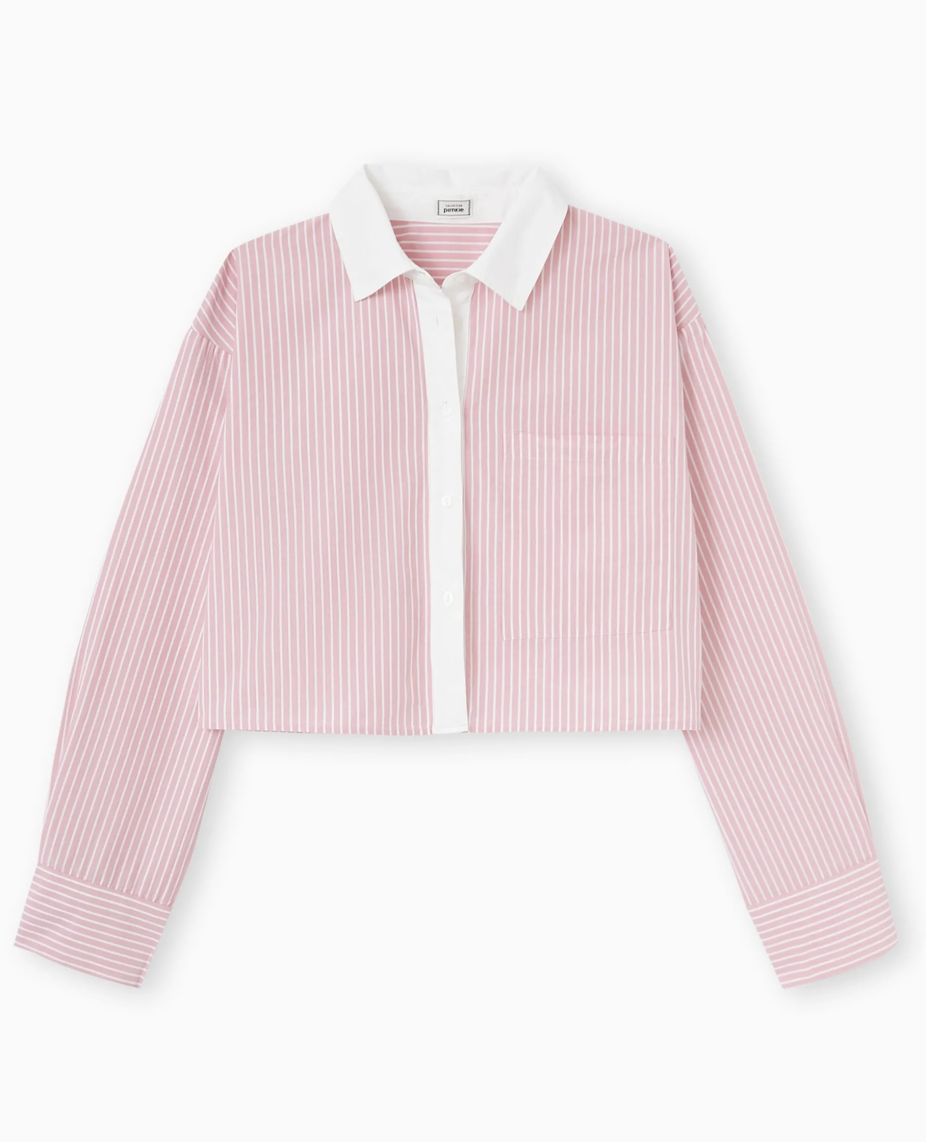 Chemise Rayée Cropped Façon Pyjama D'homme - Rose Poudré