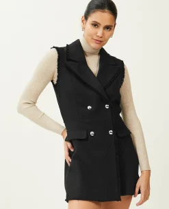 Combishort Sans Manches En Tweed - Noir