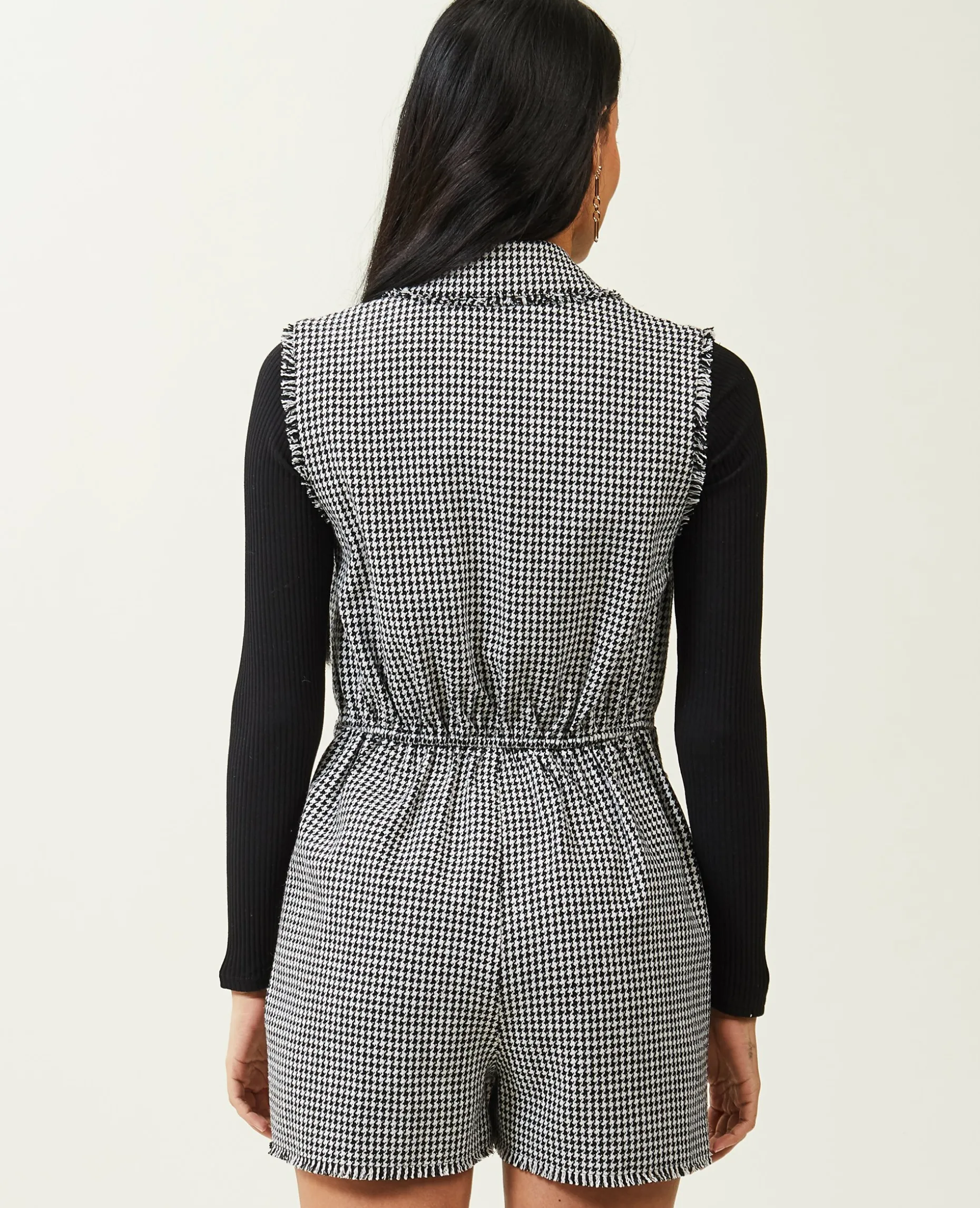 Combishort Sans Manches En Tweed - Blanc