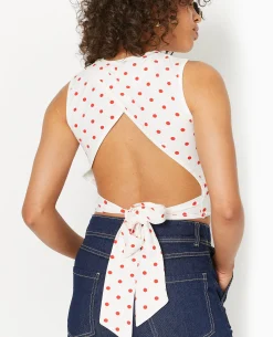 Débardeur Avec Cut-out Dos Motif Pois - écru