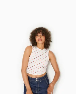 Débardeur Avec Cut-out Dos Motif Pois - écru