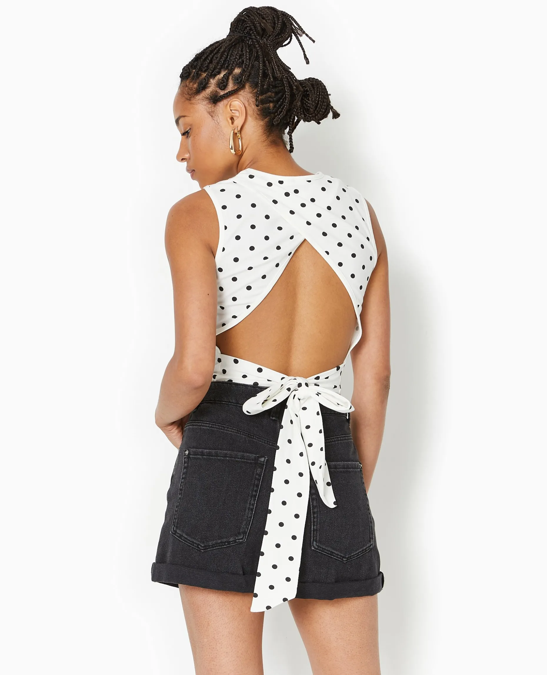 Débardeur Avec Cut-out Dos Motif Pois - Blanc