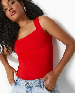 Débardeur Avec Larges Bretelles Encolure Carrée - Rouge