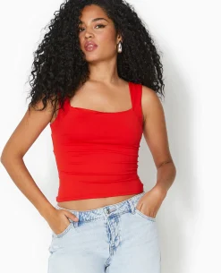 Débardeur Avec Larges Bretelles Encolure Carrée - Rouge