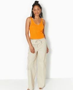 Débardeur Col V En Maille Rustique - Orange