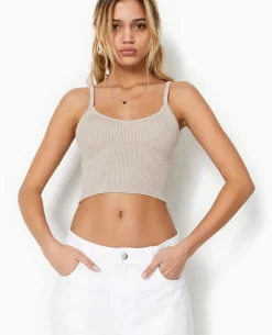 Débardeur Court En Maille - Beige
