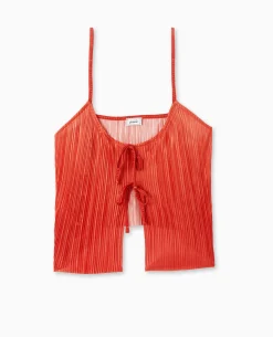 Débardeur Court En Tissu Plissé Avec Nœuds - Orange