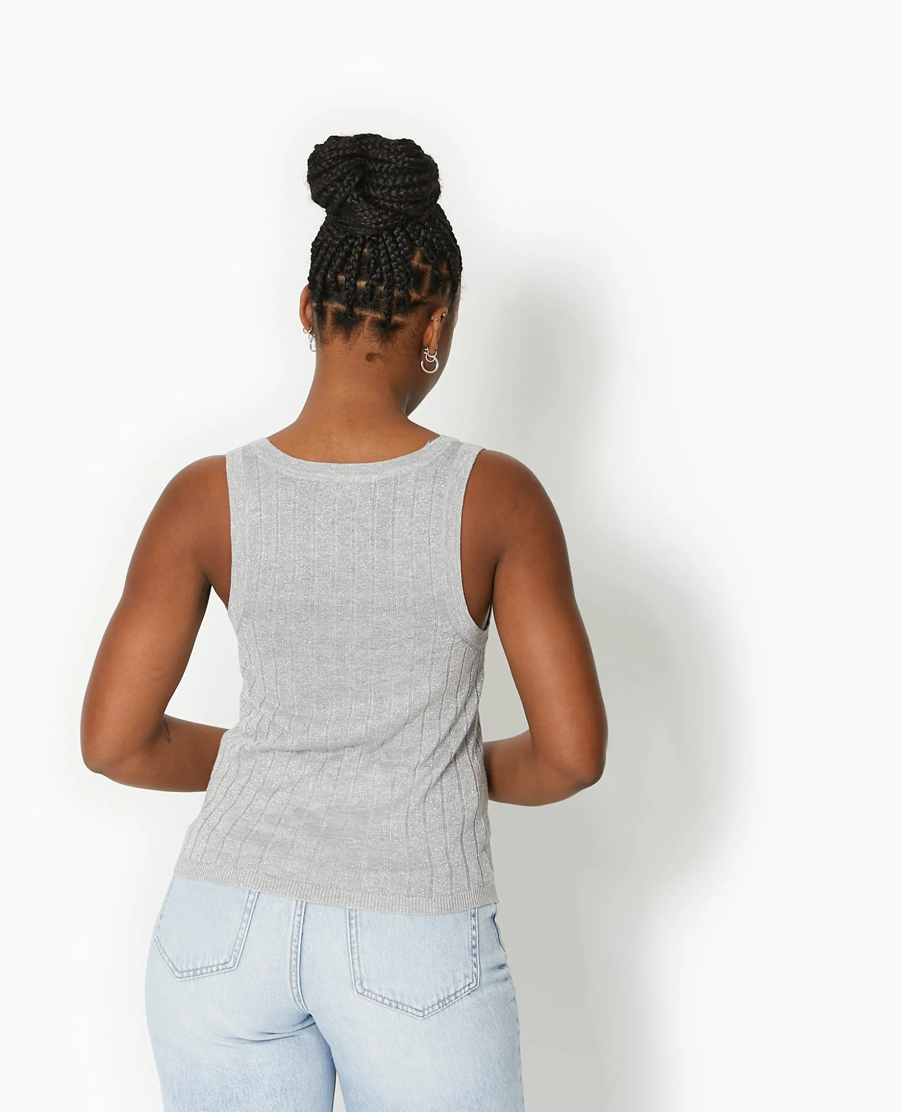 Débardeur En Maille Côtelée Avec Lurex - Gris Chiné
