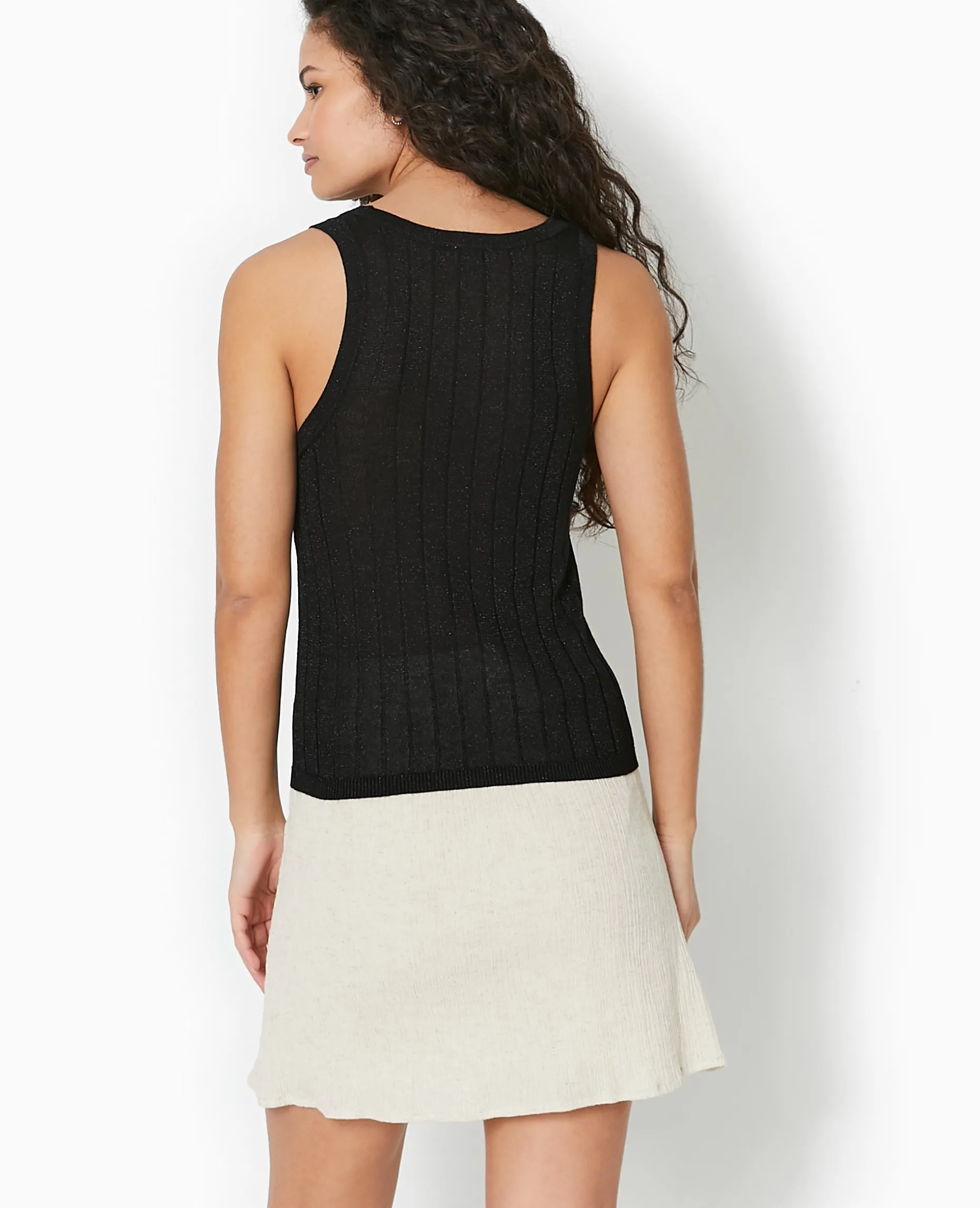 Débardeur En Maille Côtelée Avec Lurex - Noir