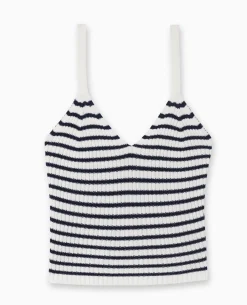 Débardeur En Maille Côtelée Rayée - Bleu Marine