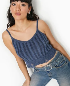 Débardeur En Maille Fantaisie Avec Effet Destroy - Bleu