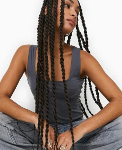Débardeur Stretch Encolure Carrée - Gris Foncé