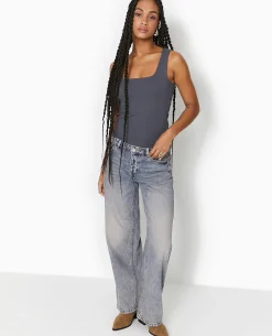 Débardeur Stretch Encolure Carrée - Gris Foncé