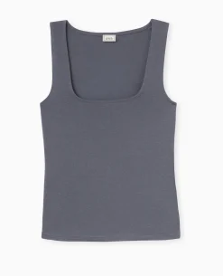 Débardeur Stretch Encolure Carrée - Gris Foncé