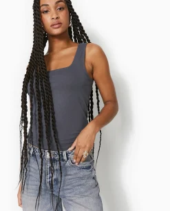 Débardeur Stretch Encolure Carrée - Gris Foncé