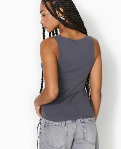 Débardeur Stretch Encolure Carrée - Gris Foncé