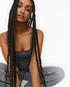 Débardeur Stretch Encolure Carrée - Gris Foncé