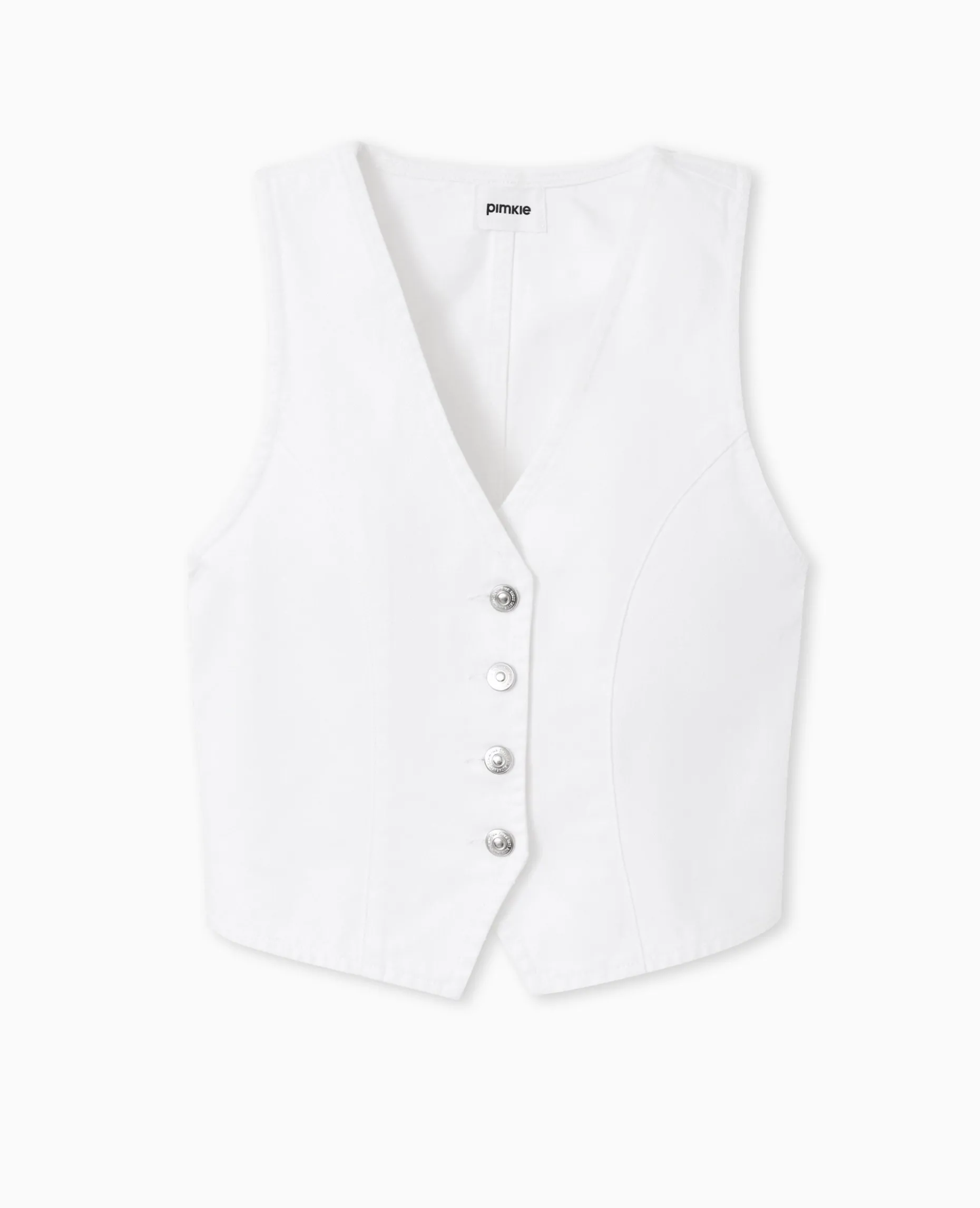 Gilet Barman En Jean Avec Boutons Métalliques - Blanc
