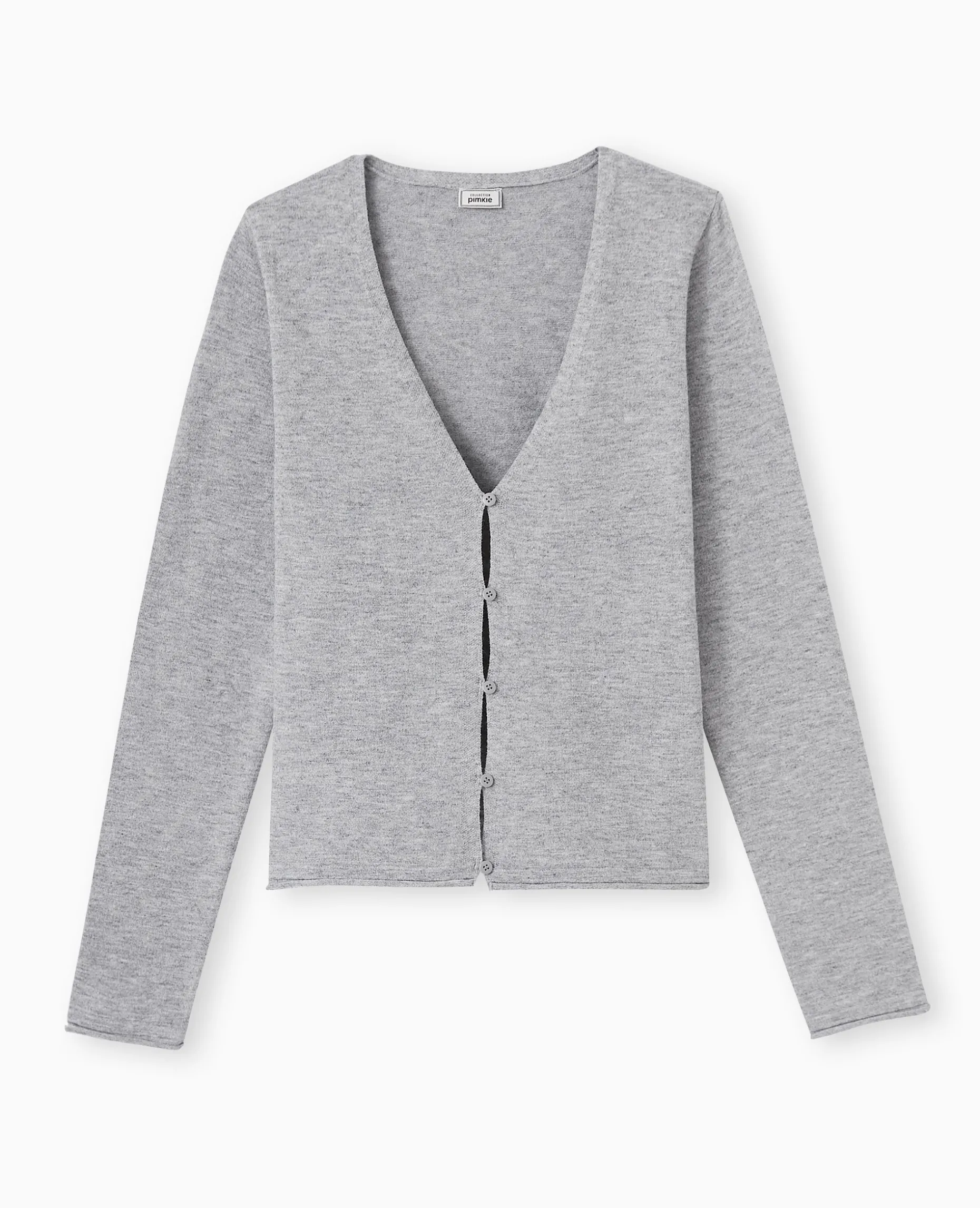 Gilet Col V En Maille Fine - Gris Chiné