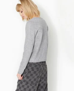 Gilet Col V En Maille Fine - Gris Chiné