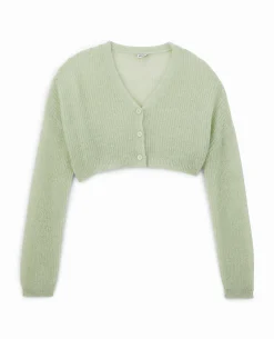 Gilet Court En Maille Ajourée - Vert Clair