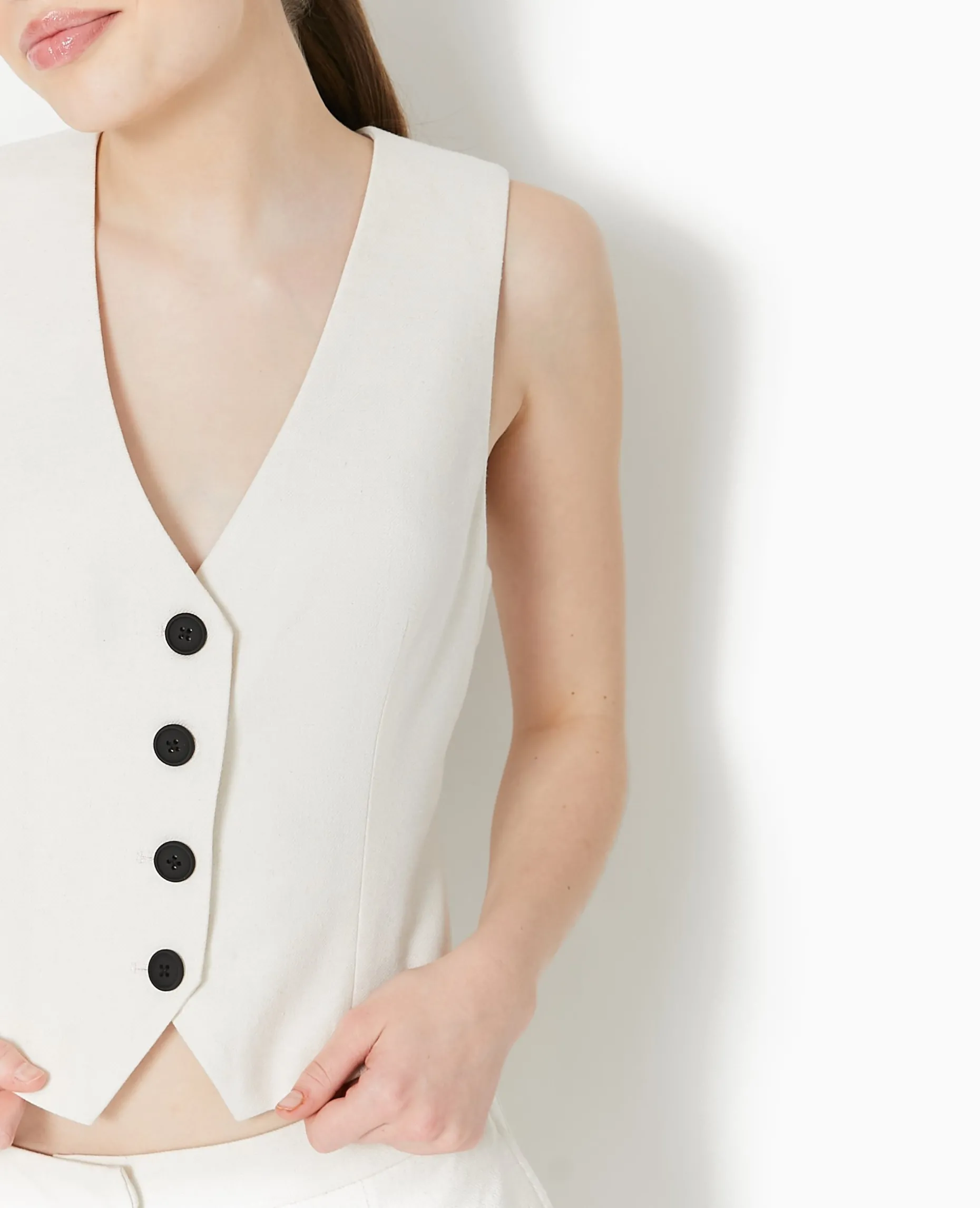 Gilet De Barman En Tissu Effet Lin Rustique - Blanc