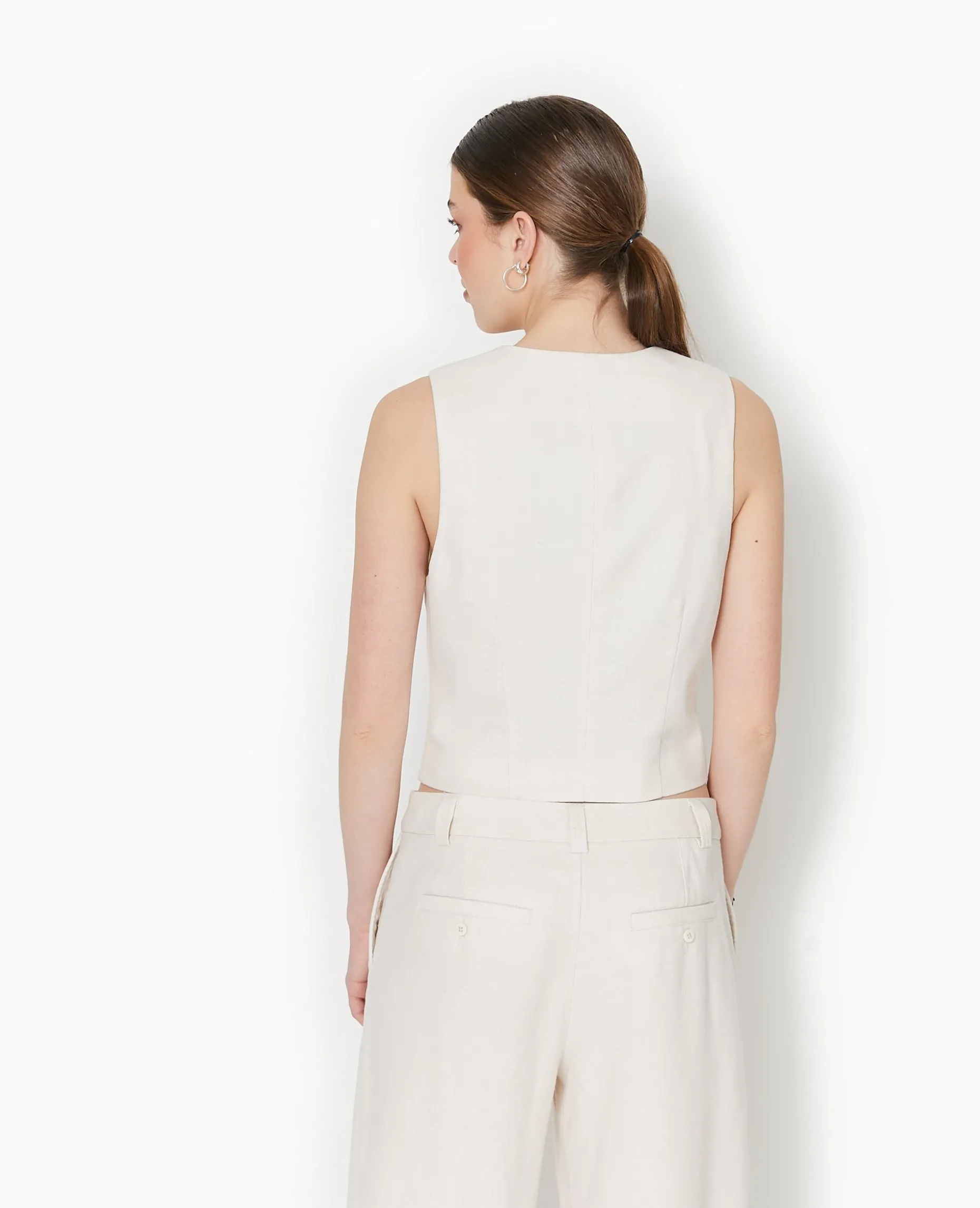 Gilet De Barman En Tissu Effet Lin Rustique - Blanc