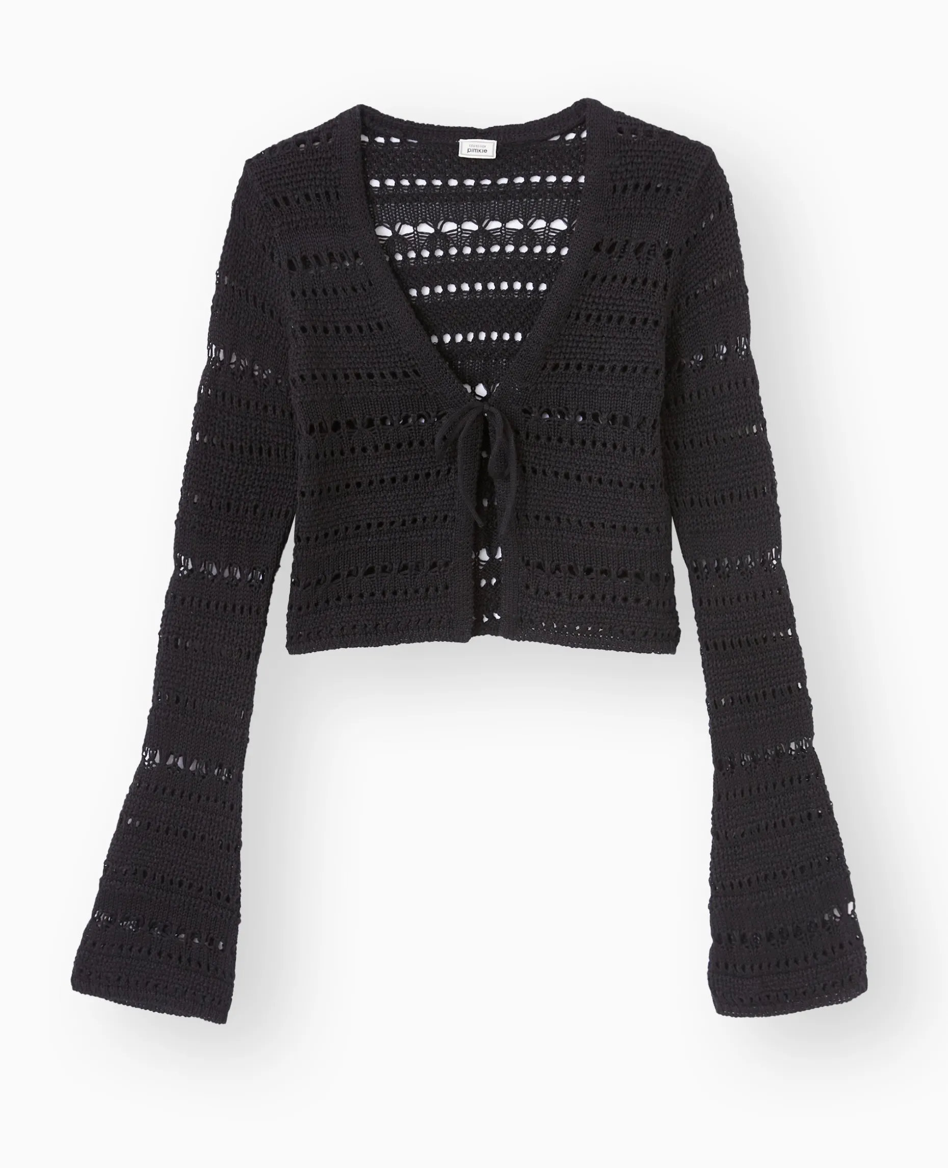 Gilet En Maille Ajourée Avec Lien à Nouer - Noir