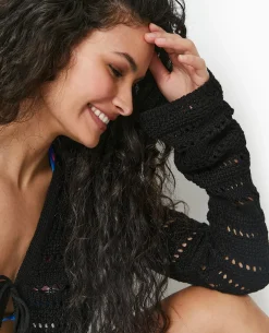 Gilet En Maille Ajourée Avec Lien à Nouer - Noir
