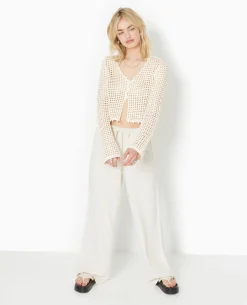 Gilet En Maille Crochet Ajourée Manches Flare - écru